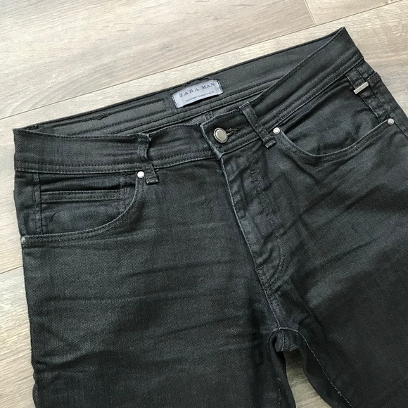 ZARA Man Black Waxed Feel Skinny Jeans - Picture 3 of 7